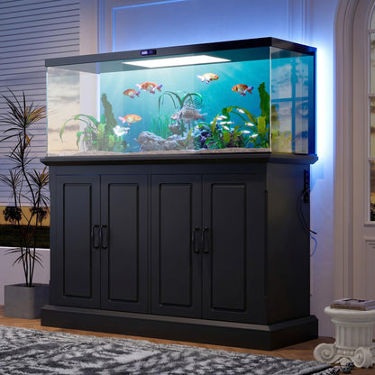 Merax 55-75 Gallon Fish Tank Stand with Power Outlet, Heavy Duty Aquarium Stand with 4 Storage Cabinets, for Fish Tank, Turtle Tank, Reptile Terrarium, Black