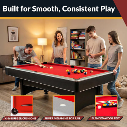 Hathaway Maverick 7 Foot Pool Table with Table Tennis Top – With Accessories for Both Games – Space-Saving Ping Pong and Pool Table Combo for Families – Matte Black Finish, Red Felt