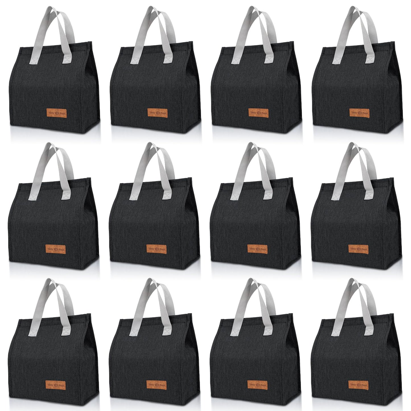 VZZNN 12 Pack Lunch Bags Bulk,Insulated Reusable Lunch Bags with Aluminum for Women Men,Leakproof Tote Large Lunch Box for Office,Work,Beach or Travel,Black