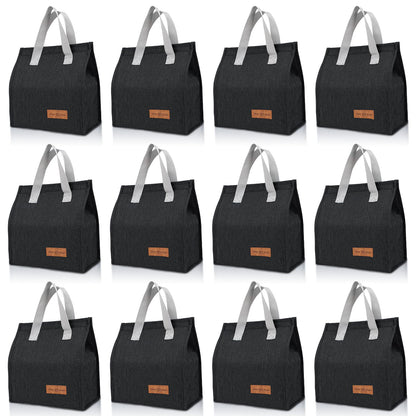 VZZNN 12 Pack Lunch Bags Bulk,Insulated Reusable Lunch Bags with Aluminum for Women Men,Leakproof Tote Large Lunch Box for Office,Work,Beach or Travel,Black