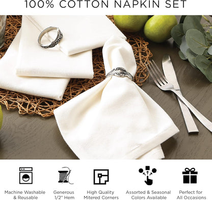 DII French Stripe Tabletop Collection 6 Piece Dining Table Linen Napkin Set, 20x20, Taupe/Red Farmhouse Style