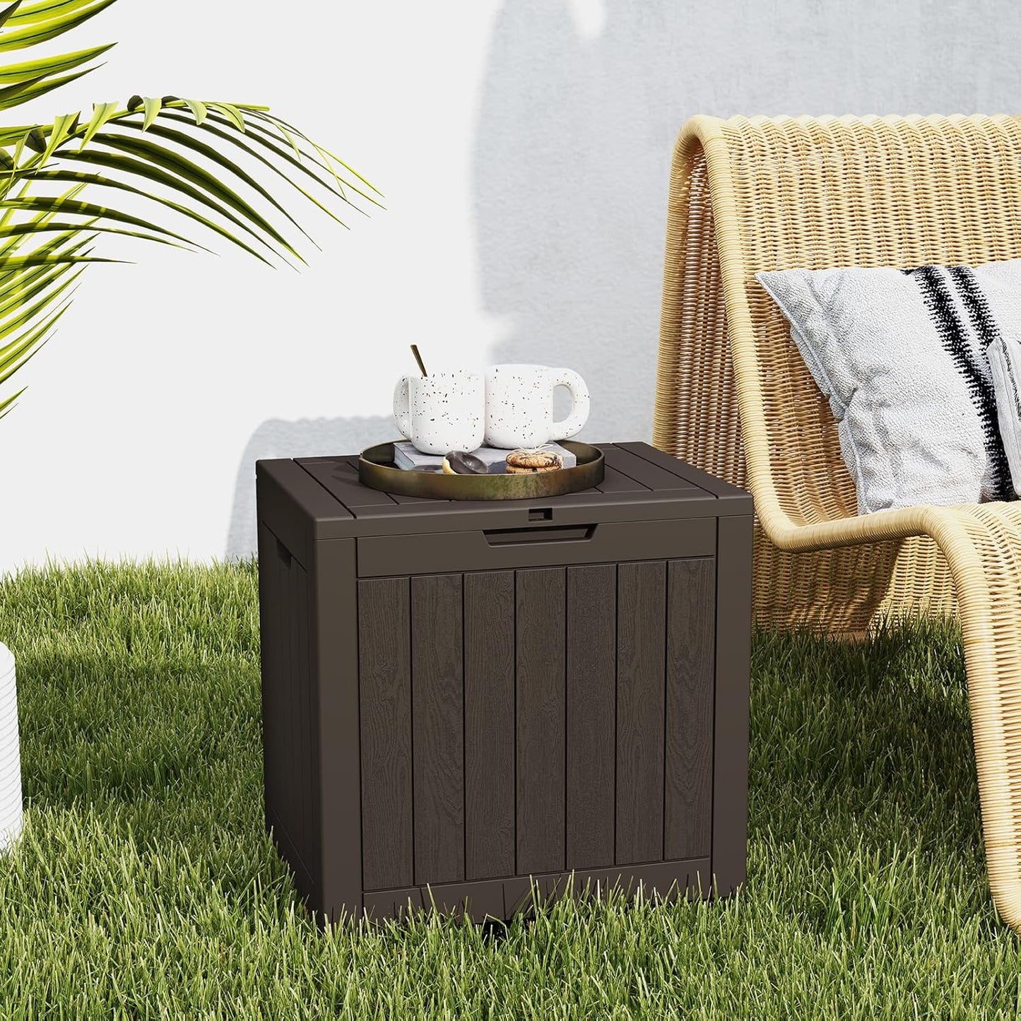 31 Package DUMOS Gallon Deck Box, Lockable Outside Storage Box for Outdoor Use, Outside Waterproof Resin Delivery Box