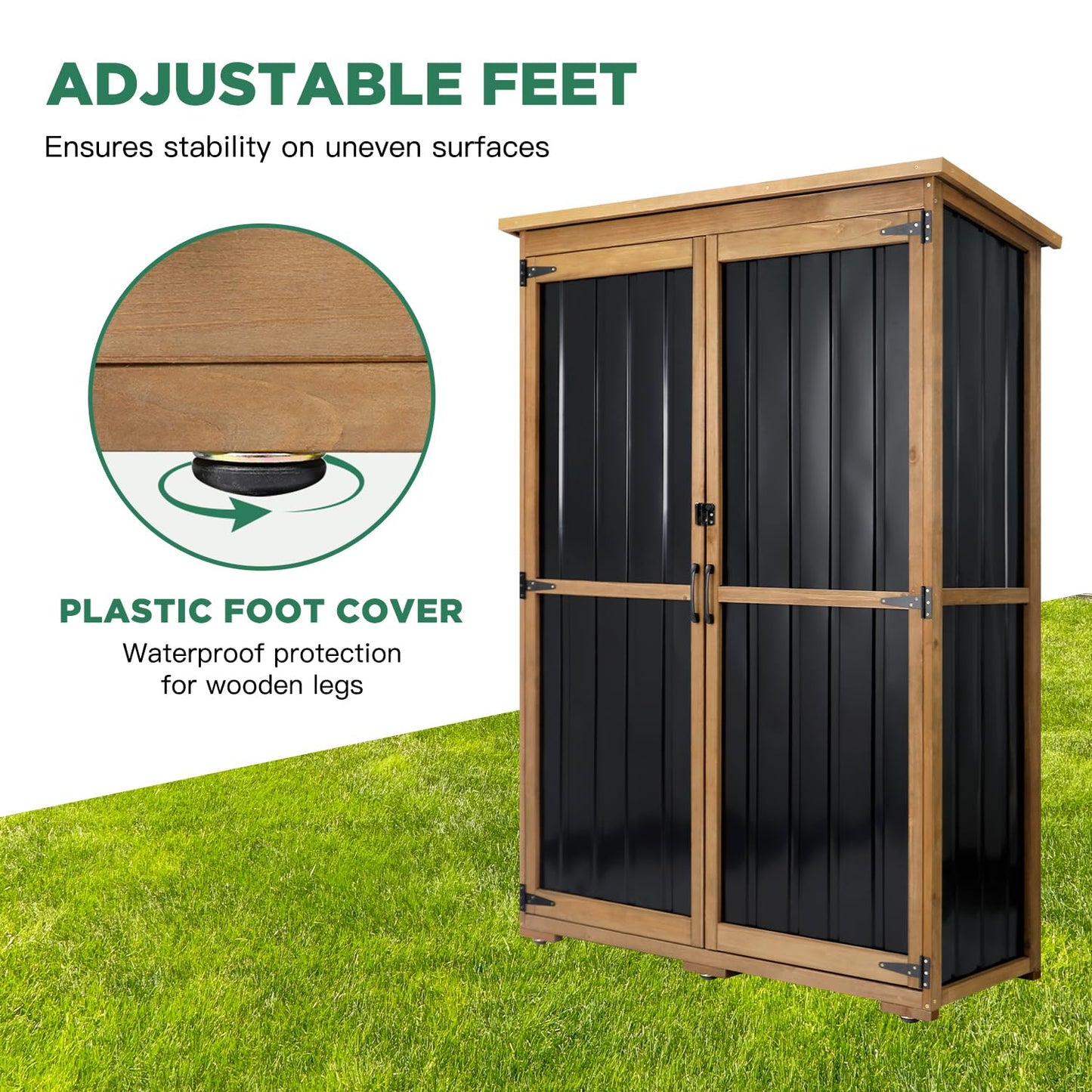 Outdoor Storage Cabinet Waterproof with Shelves, Outdoor Storage Shed Garage Cabinet Weatherproof, Wood & Metal Outside Patio Backyard Garden Pool Storage Tool Organizer