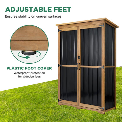 Outdoor Storage Cabinet Waterproof with Shelves, Outdoor Storage Shed Garage Cabinet Weatherproof, Wood & Metal Outside Patio Backyard Garden Pool Storage Tool Organizer