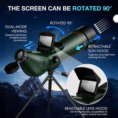 GOWWPUN Spotting Scopes Telescope, Save 30MP Photos&4K Video, 2.8'' Extended Screen,78mm Large Objective Lens for Stargazing,Bird Watching,Hiking,Wildlife Viewing,IP54 Waterproof