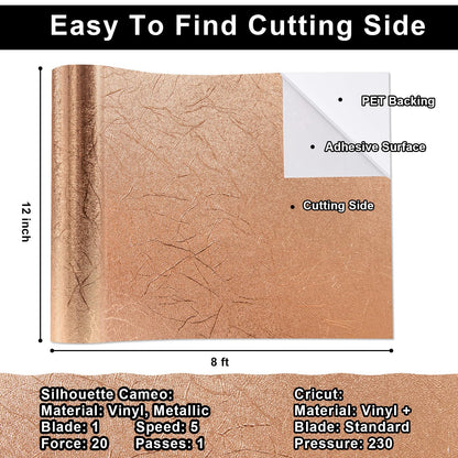 VINYL FROG Tree Texture Adhesive Vinyl Roll, 12" x6ft Rose Gold, Permanent Craft Vinyl, Metallic Foil Sticker for Crafts, Home Decor