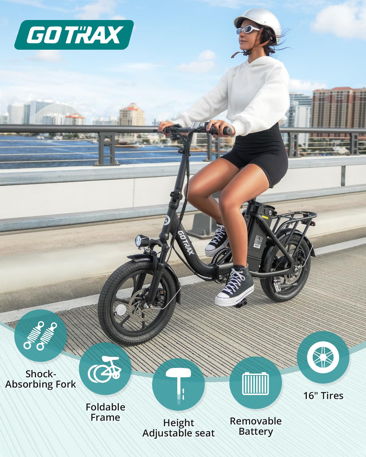 Gotrax S4 16" Folding Electric Bike, Max Range 28Miles(Pedal-Assist) &15.5Mph Power by 350W Motor, Front Suspension&Adjustable Seat and Handlebar, Commuter Electric Bicycle for Adults Black