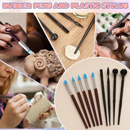100ml Air Dry Clay Glaze and 29pcs Clay Tools Kit - Waterproof Scratch-Resistant Gloss Varnish Protects from Wear/Cracking, Pottery Tools for Stippling, Carving, Molding & Shaping Clay Crafts