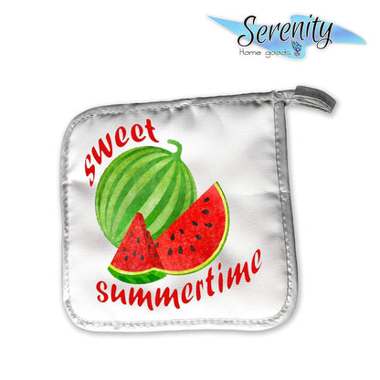 Summer Home Decor, Decorative Kitchen Oven Mitt Hot Plate Pot Holders, Sweet Summertime Watermelon Design
