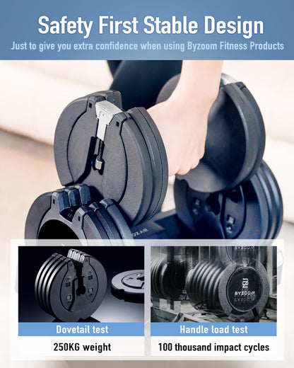 BYZOOM FITNESS Pure Series Adjustable Dumbbell - 12.5/25/27.5/75lb - ONE UNIT OR PAIR(check QTY before purchase) - 5-in-1/ 10-in-1 / 21-in-1 Flexible Hand Weights for Home Gym, Strength Training & Fitness Workouts, White OR Black