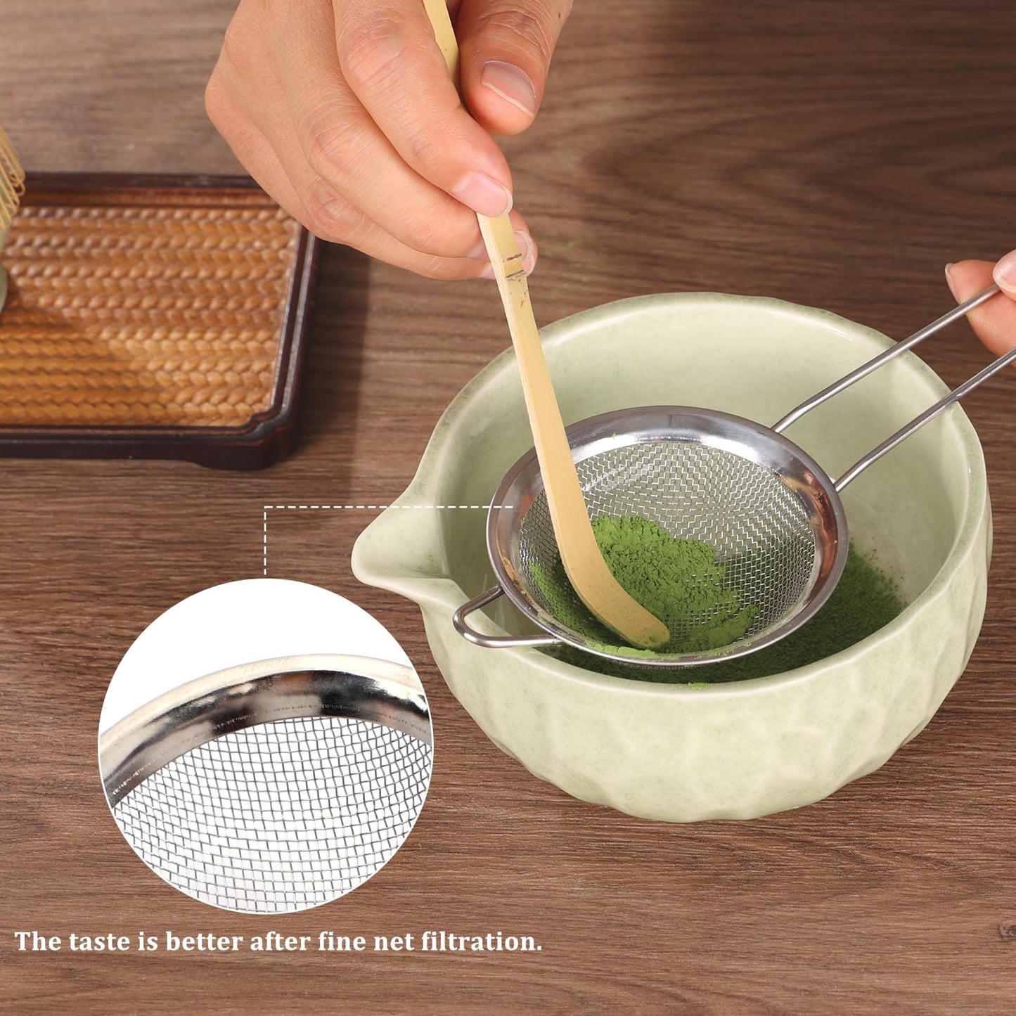 Matcha whisk Set,Japanese Matcha Set,Matcha Bowl with Spout,Matcha Whisk and Holder,Bamboo Scoop,Sifter - 6 Pcs Tea Set for Matcha Lover,Tea Ceremony(Green)