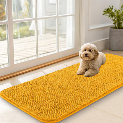 OLANLY Dog Door Mat - Absorbent Non-Slip Chenille Mat for Muddy Paws | 47x20 Inches, Golden Yellow