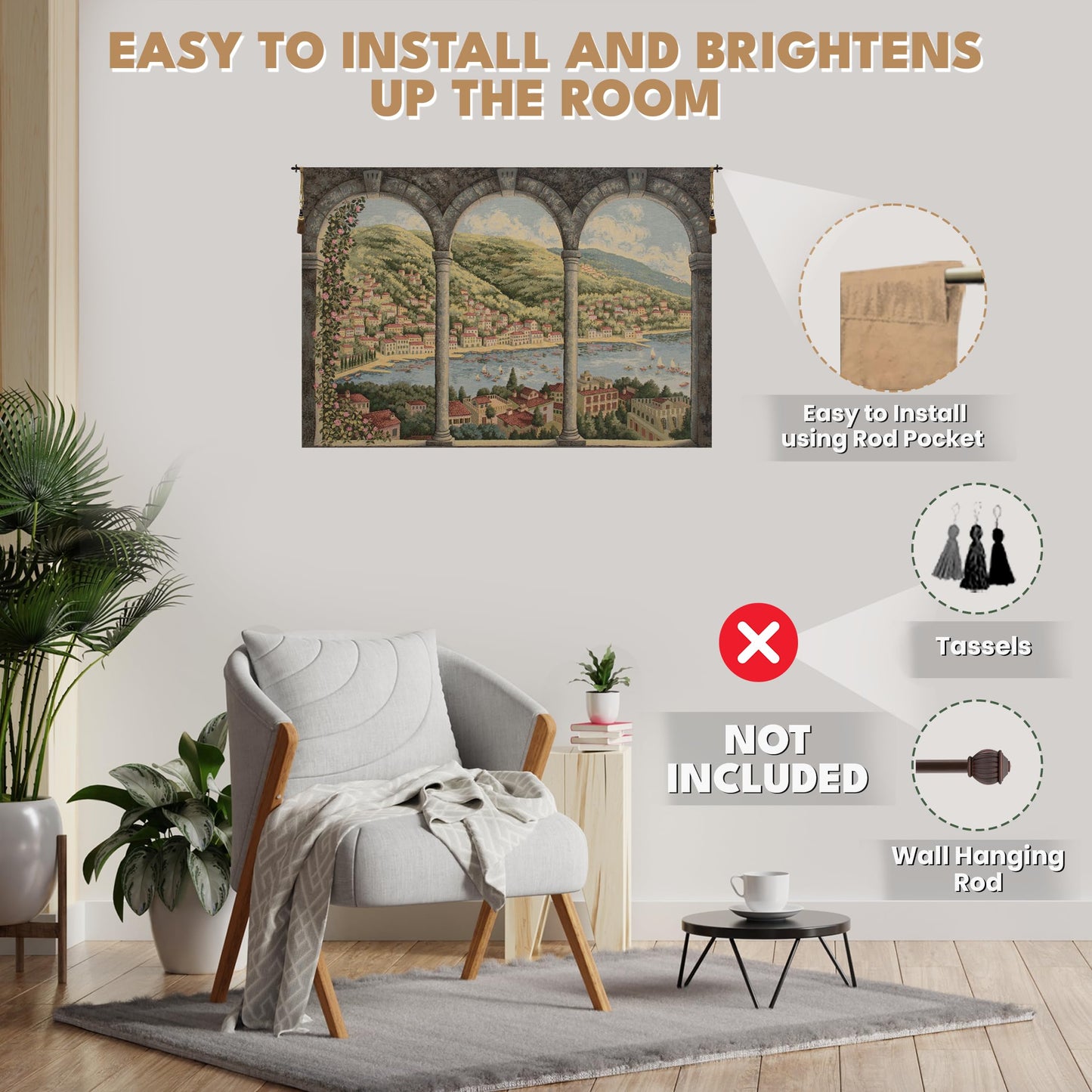 Charlotte Home Furnishings Inc. Como Lake Italian Tapestry Wall Hanging 39 X 54 Inch Viscose Cotton And Polyester Blend Italian Woven Wall Art Perfect For Home Decor And Wall Decor By Alessia Cara