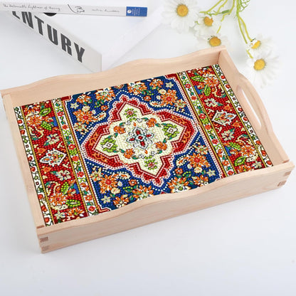DOTSOPS 5D Diamond Art Kits for Adults Wooden Serving Tray with Handle Special Diamond Painting Plate Big Gem Dots Paint by Numbers Crafts Kits for Living Room Mandala 12 x 16 Inches
