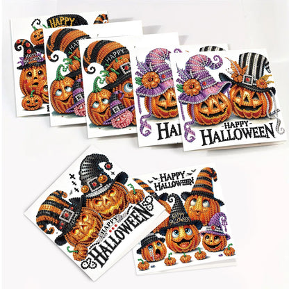 SHEGZHUC 6 Pack Diamond Painting Gift Card Diamond Art Kits for Adults Birthday Wedding Anniversary Greeting Get Well Congratulations Thank You Cards with Envelopes || Pumpkin Halloween Gothic