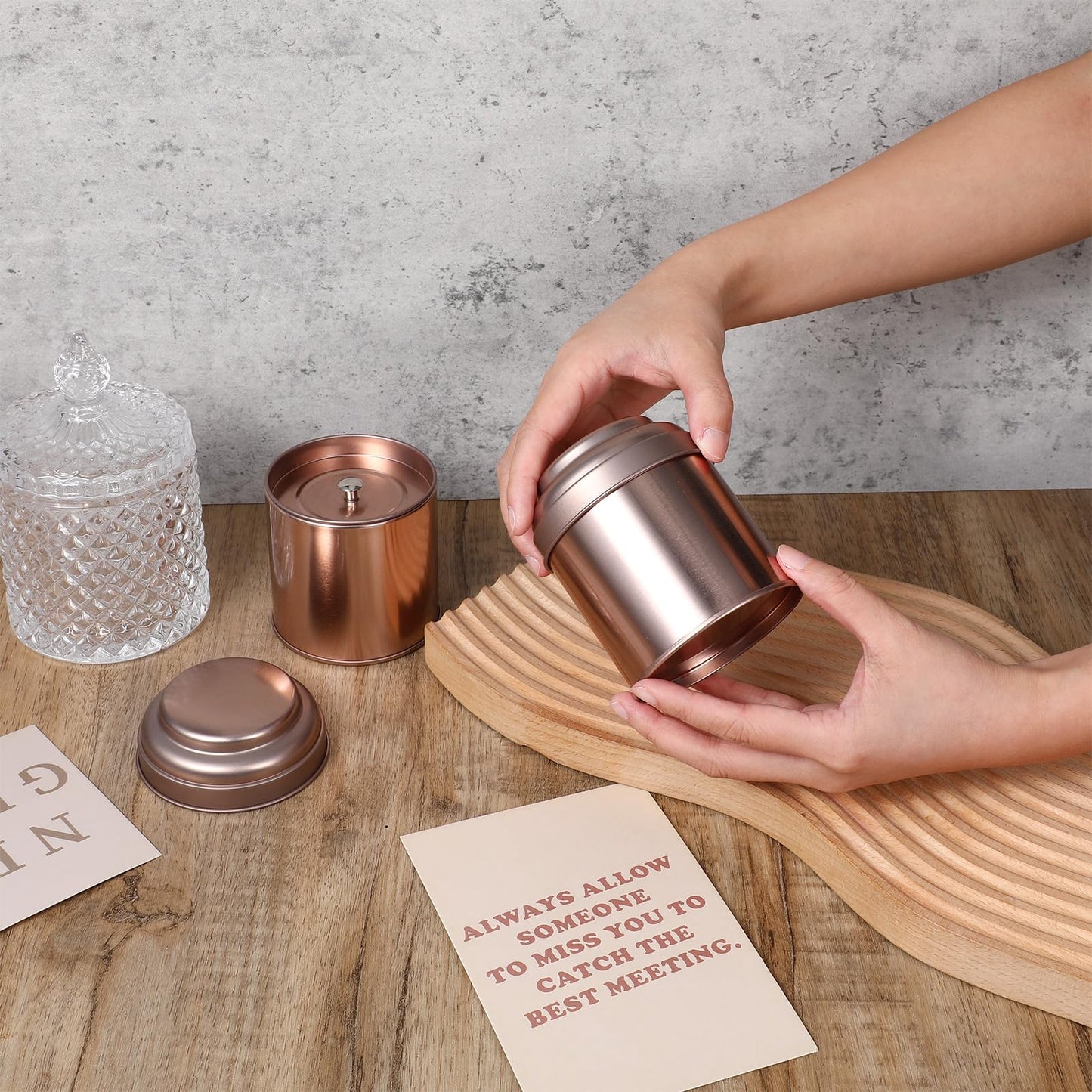 12 Pack Tea Tins Canister With Airtight Double Lids, 8 fl oz Round Mini Tea Storage Containers For Loose Leaf, Coffee, Spices and Sugar, Rose Gold