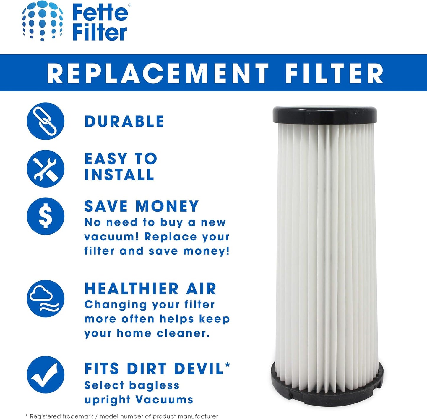 Fette Filter - Vacuum HEPA Filter Compatible with Dirt Devil F1, Pack of 6