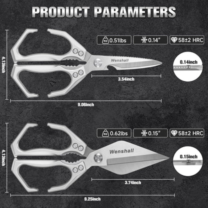 Wenshall 2-Pack Heavy Duty All-Purpose Kitchen Scissors, Stainless Steel, Kitchen Shears for Cutting Chicken, Poultry, Game, Meat - Chopping Vegetable, Dishwasher Safe,Christmas Gifts（Silver）