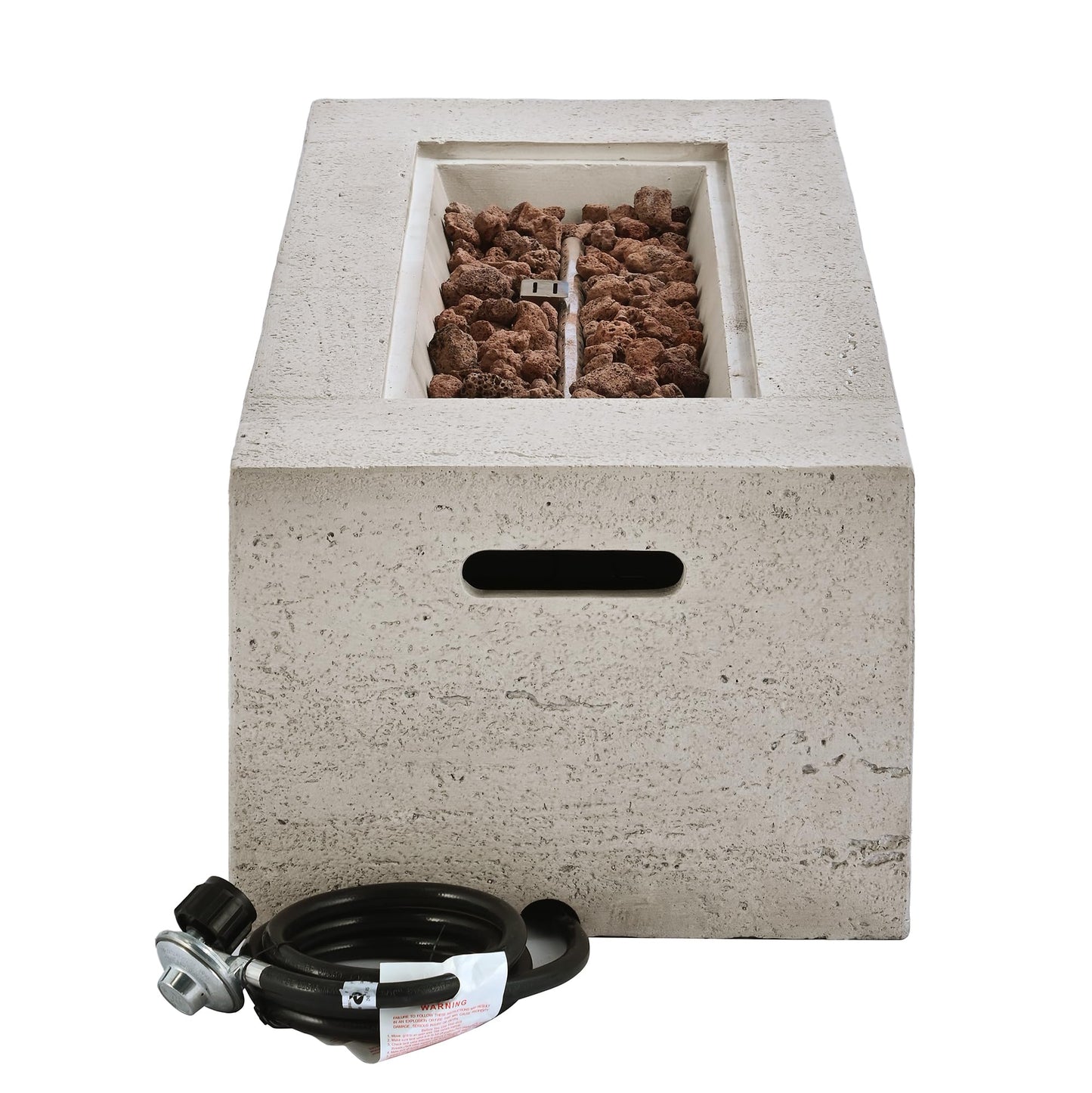 GDFStudio 41.9" MgO Rectangular Propane Fire Pit Table, 40000 BTU Outdoor Fire Pit with Stainless Steel Burner, Lava Rocks & Waterproof Cover, Tabletop Fire Pit for Backyard Patio Parties, Beige+Gray
