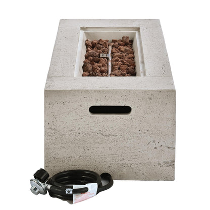 GDFStudio 41.9" MgO Rectangular Propane Fire Pit Table, 40000 BTU Outdoor Fire Pit with Stainless Steel Burner, Lava Rocks & Waterproof Cover, Tabletop Fire Pit for Backyard Patio Parties, Beige+Gray