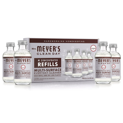 MRS. MEYER'S CLEAN DAY Multi-Surface Everyday Cleaner Concentrated Refills, 4 Concentrated Refills (2 Fl. Oz. each), Lavender Scent, Makes 64 Fl. Oz. Total