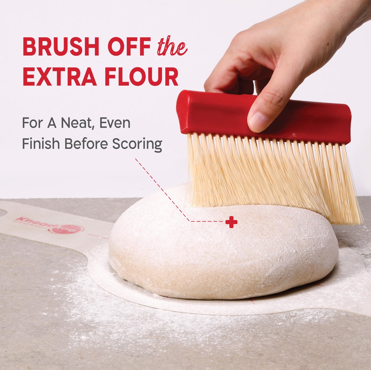 KneadAce Dough Scraper & Baker’s Brush Set. Stainless Steel Bench Scraper & Flour Cleaning Brush. Kitchen Tool for Pastry, Sourdough and Baking Prep Bread Dough Cutter, Gift For Bakers (White/Red)
