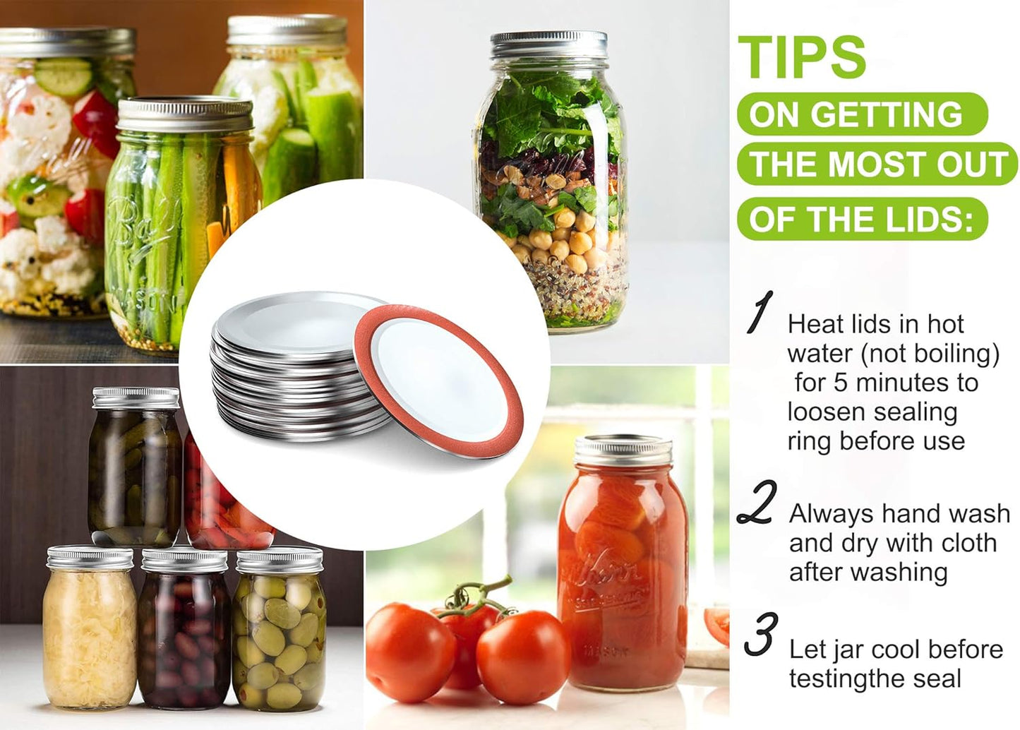 Mason Jar Lids Regular Mouth Canning Lid for Ball, Kerr Jars - 24-Count Split-Type with Airtight Seal