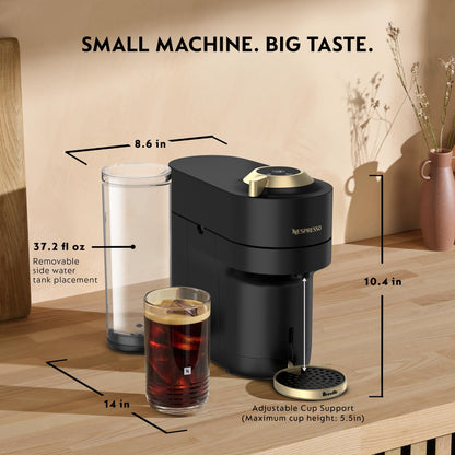 Nespresso Vertuo Pop+ Deluxe Coffee and Espresso Maker by Breville with Milk Frother, Matte Black Gold