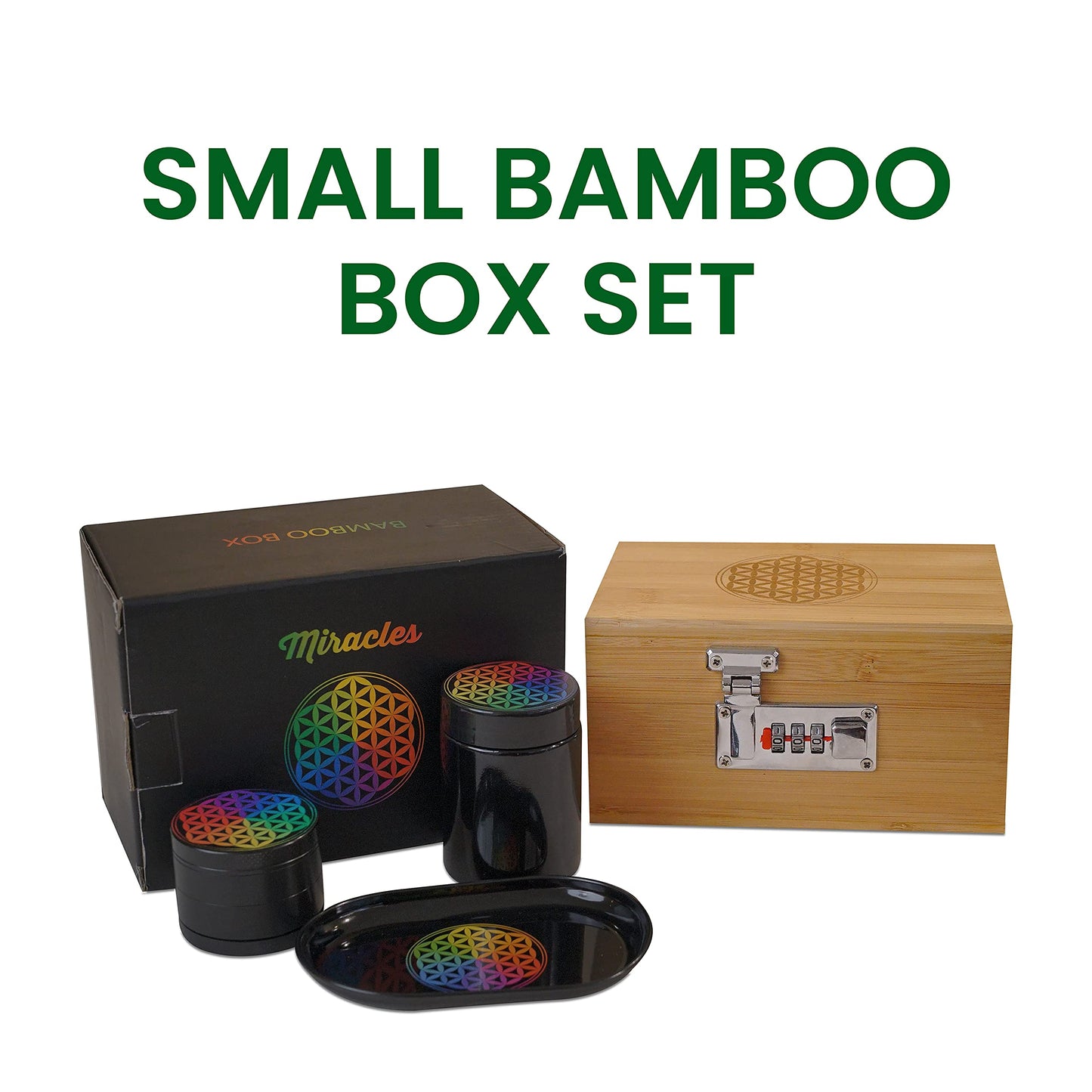 Miracles Bamboo Storage Box - Decorative Storage Box with Lid and Combo Lock - Bamboo Box with Accessories for Making Tea and Storing Herbs and Spices, Stronger Than the Wooden Box