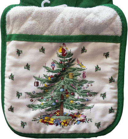 Spode Christmas Tree Kitchen Gift Set, 2-pc: Oven Mitt & Square Pot Holder