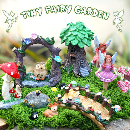 44 Pcs Fairy Garden Kit Miniature Fairy Garden House Accessories with Resin Elves Animal Plant Furniture Tiny Figurines Decor, Enchanted Spring Micro Landscape Ornaments for DIY Dollhouse Terrarium