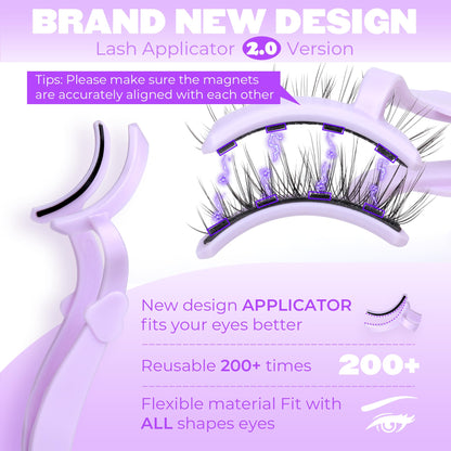 Magneitc Eyelashes with Applicator Wispy False Eyelashes No Glue Needed Natural Look Cat Eye Magnetic Lashes Easy to Use Reusable Fluffy Magnetic Eyelashes without Eyeliner 1 Pair Pack