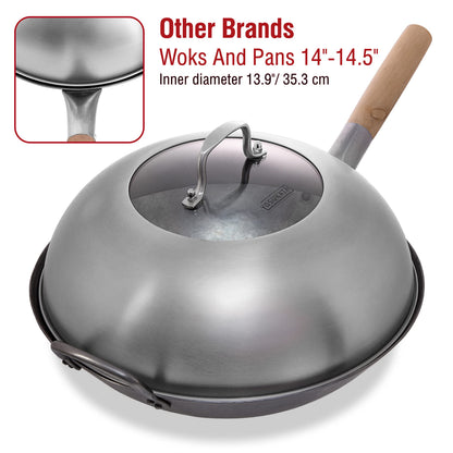 YOSUKATA Wok Lid 13.6 Inch - Premium Stainless Cover with Tempered Glass Insert Steam Holes - Dishwasher-Safe Lid for 14-Inch Wok - Chees Melting Dome for Griddle