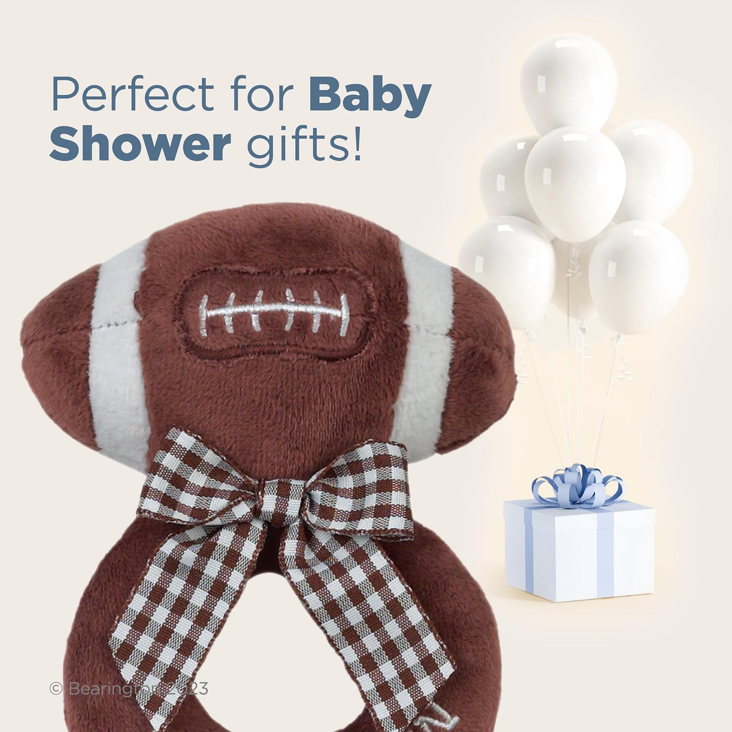 Bearington Baby Touchdown, 5.5 Inch Plush Stuffed Baby Football Soft Ring Rattle - Newborn Toys - Soft Rattle