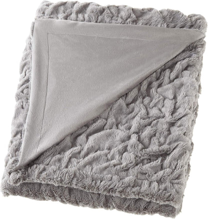 Set 2 50"x 60" Comfort Spaces Ruched Faux Fur Plush Throw Blanket and Pillow with Matching Square Pillow Covers Sofa