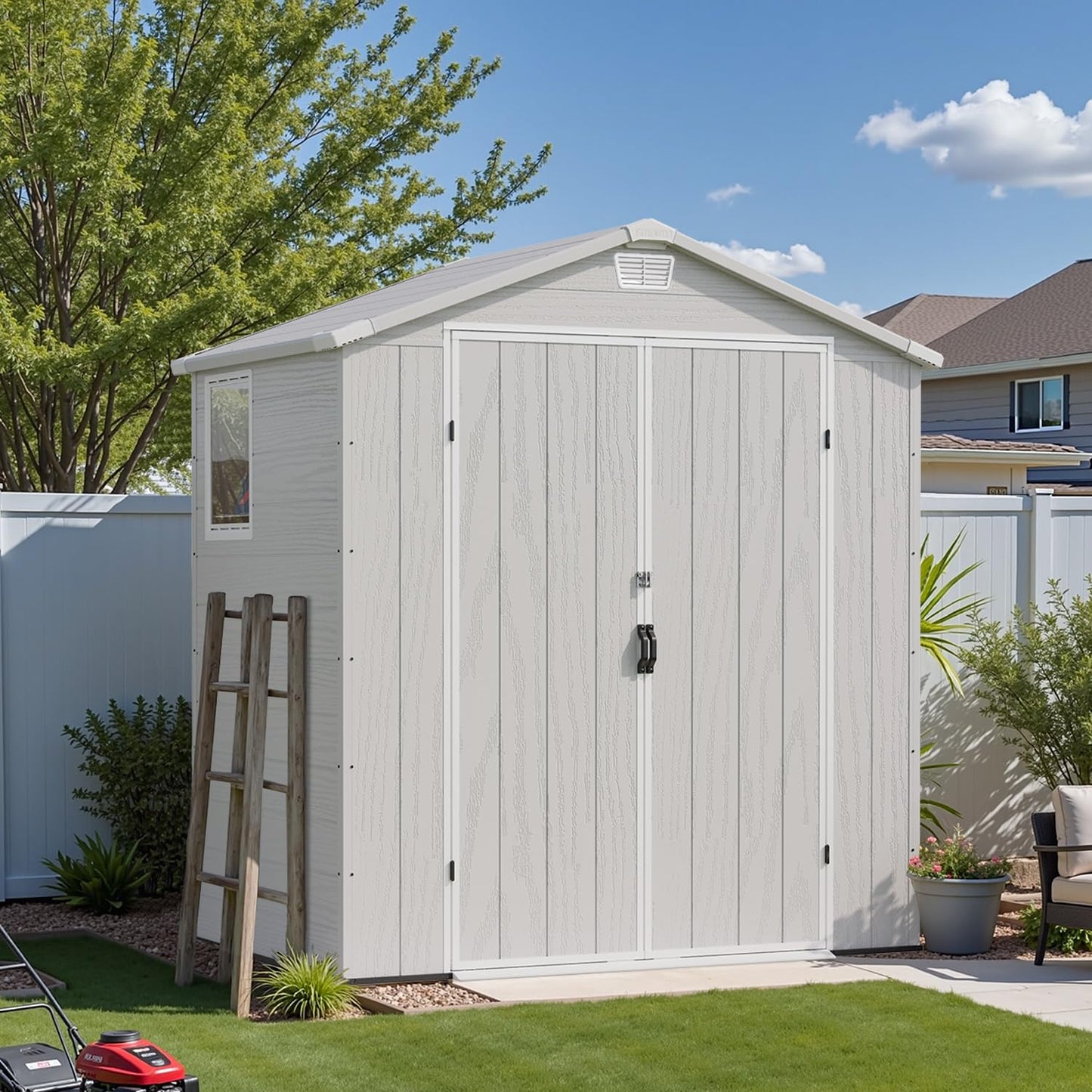 Patiowell 6X4 FT Plastic Outdoor Storage Shed with Floor, Resin Tool Sheds with Lockable Door and Window, Weather-Resistant Garden Shed, Easy Assembly for Backyard, Patio, Light Grey