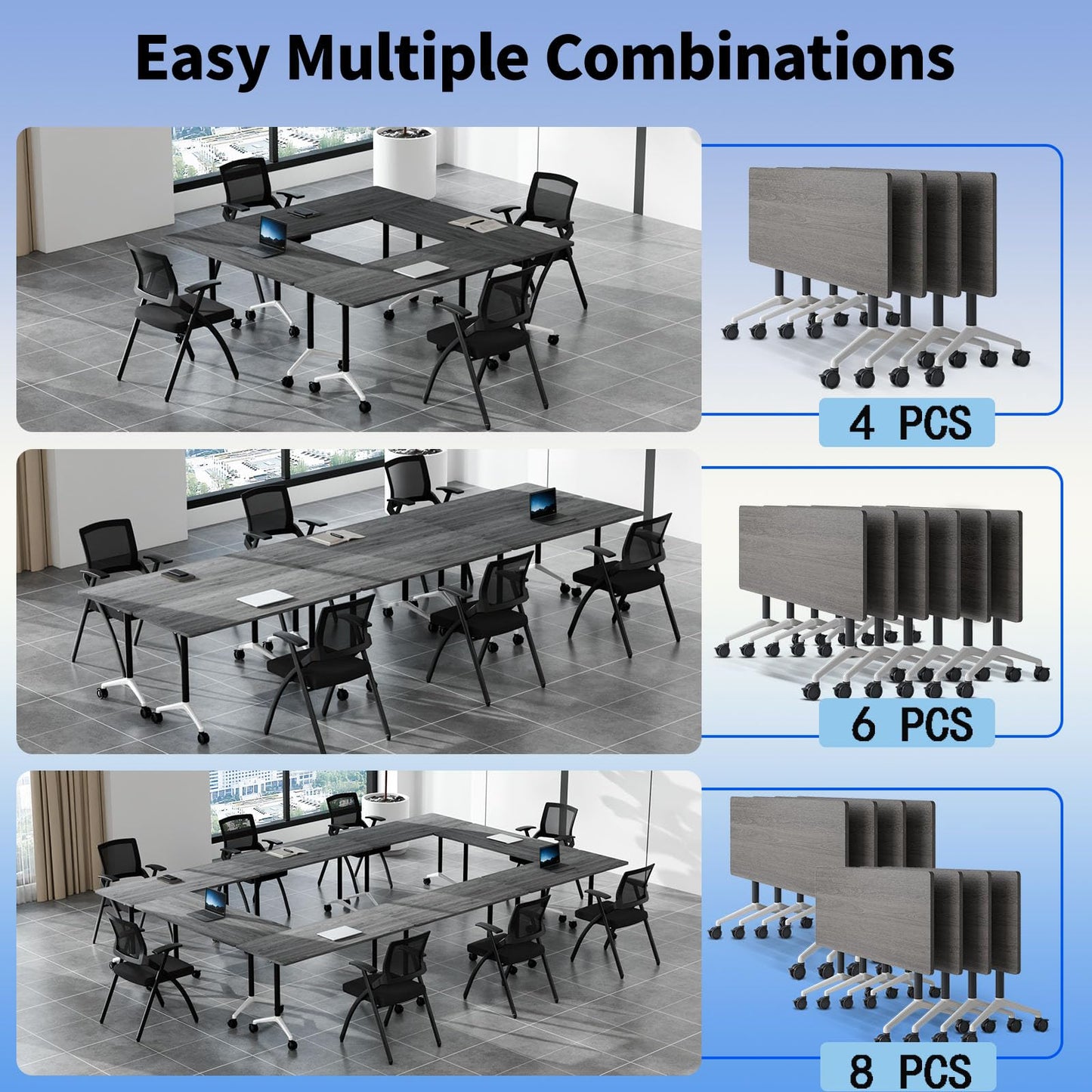JNMDLAKO Modular Folding Conference Table with Locking Wheels, 10 Pack Flip Top Mobile Training Table, Modern Meeting Seminar Tables for Office, Hotel Conference Room(10,Grey,55" L x 21" W x 29" H)