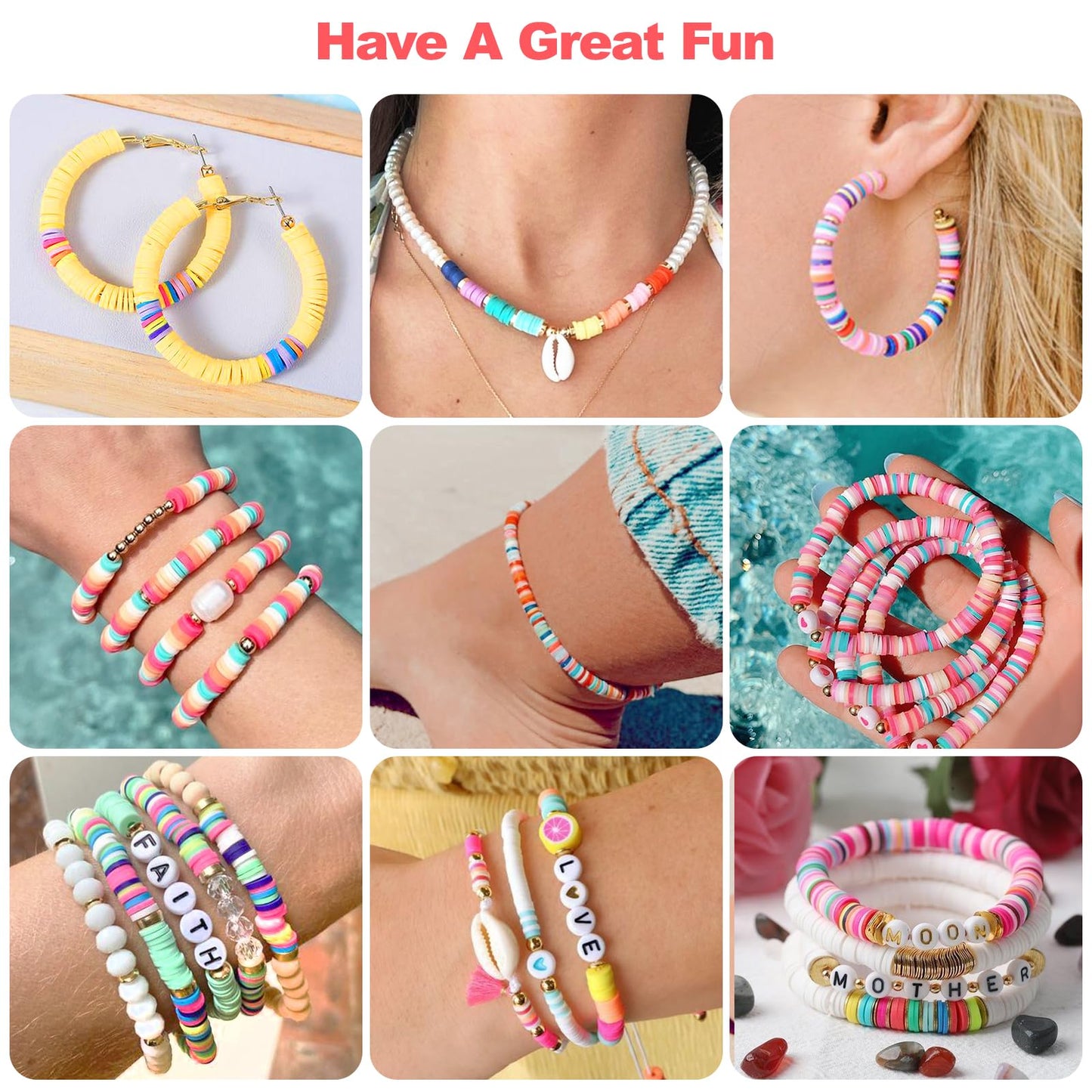 Redtwo 23000 Pcs Clay Beads Bracelet Making Kit, 144 Colors 7 Boxes Flat Polymer Heishi Beads Set for Friendship Jewelry Making with Pendant Charms Crafts Gifts for Girls Ages 6-12 Kids Adults