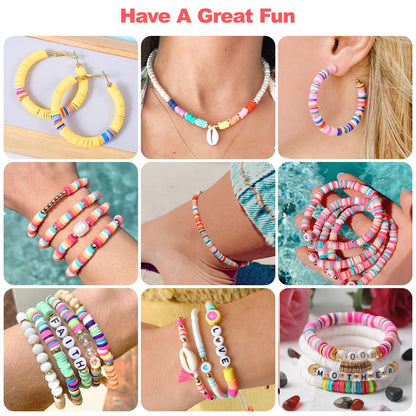 Redtwo 23000 Pcs Clay Beads Bracelet Making Kit, 144 Colors 7 Boxes Flat Polymer Heishi Beads Set for Friendship Jewelry Making with Pendant Charms Crafts Gifts for Girls Ages 6-12 Kids Adults