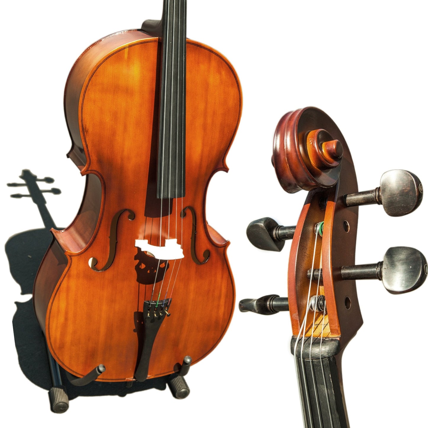 Paititi PTTCE101T Ebony Fitted Oil Finish Wood 4/4 Cello with Soft Case, Bow, Rosin, Stopper and Mute