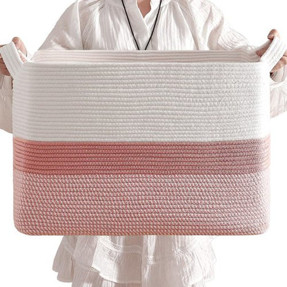 CLHMILY&Z Stylish Square Cotton Rope Storage Basket - Pink & White, 85L Capacity