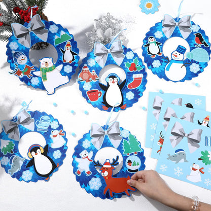 24 Sets Winter Crafts for kids DIY Christmas Wreath Ornaments Decorations Winter Classroom Hanging Ornaments Penguin Snowman Stickers Paper Arts and Crafts for Kids Holiday Home Classroom Activities
