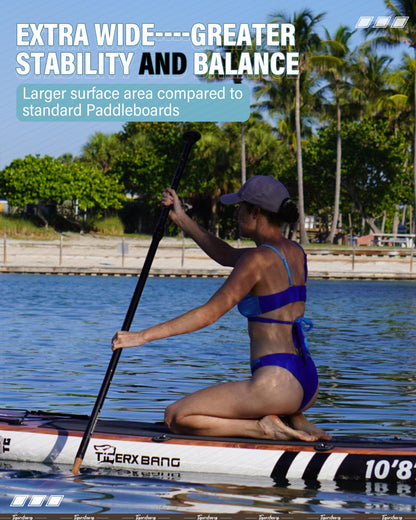 TIGERXBANG Inflatable Paddle Board 10'8", Extra Wide, Upgraded Seat, Accessory Mount & Fishing Rod Holder, Premium Accessories for Leisure Paddling & Fishing