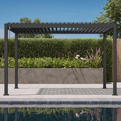 Mirador 111S Round Louvered Pergola Gazebo, 10Ft x 13Ft, Full Aluminum Frame, Adjustable Roof, Outdoor, Durable, Charcoal