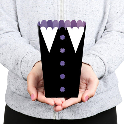 Big Dot of Happiness Goth Girl Popcorn Boxes, Black and Purple Halloween or Gothic Birthday Party Favor Treat Boxes - Set of 12