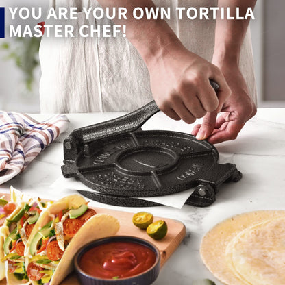 ARC Tortilla Press 8 inch, Cast Iron Tortilla Maker Include 100 Pcs Parchment Paper, Heavy Duty Tortillera Pataconera, Flour Tortilla Press, Roti Maker, Taco Maker, Taco Press, Black Gray