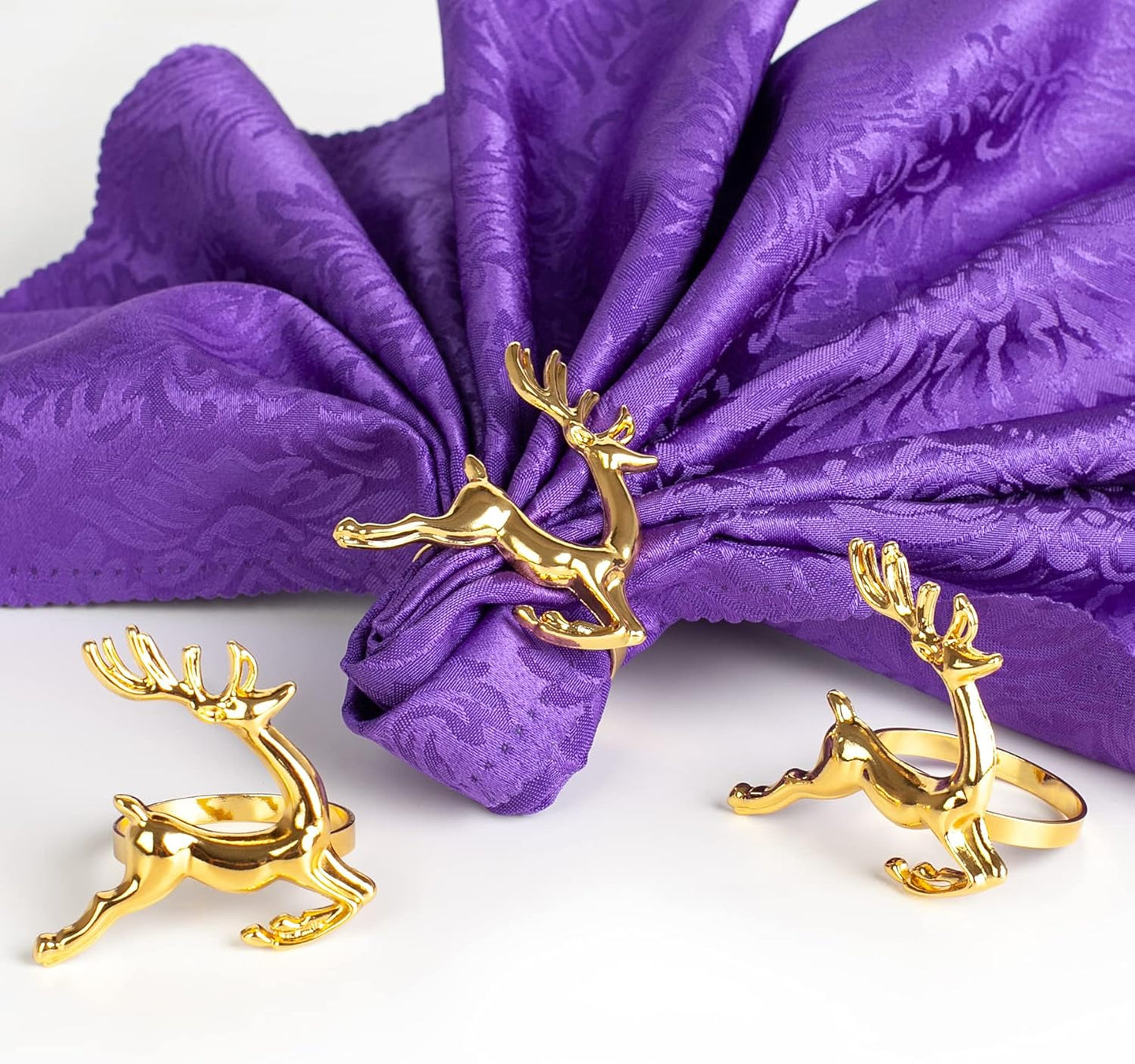 6Pcs Gold Deer Napkin Rings, Elk Chic Napkin Ring Holder for Christmas, Thanksgiving, Holiday Gatherings, Dinner Parties