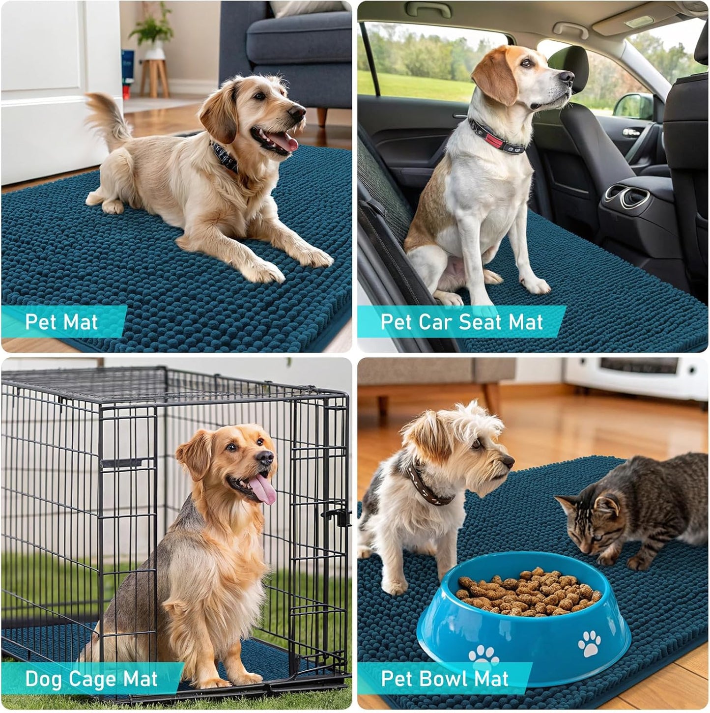 OLANLY Dog Door Mat - Absorbent Non-Slip Washable Doormat for Muddy Paws | 44x24, Atlantic Blue