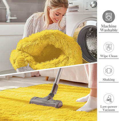 OLANLY Large Area Rug - Soft Fluffy Shaggy Carpet for Living Room & Bedroom | 9x12, Yellow