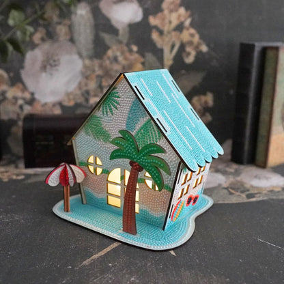 3D Diamond Painting Cabin Kit – DIY Full Drill Miniature House Craft with Rhinestones, Decorative Building Set for Adults & Teens (Beach House Cabin)